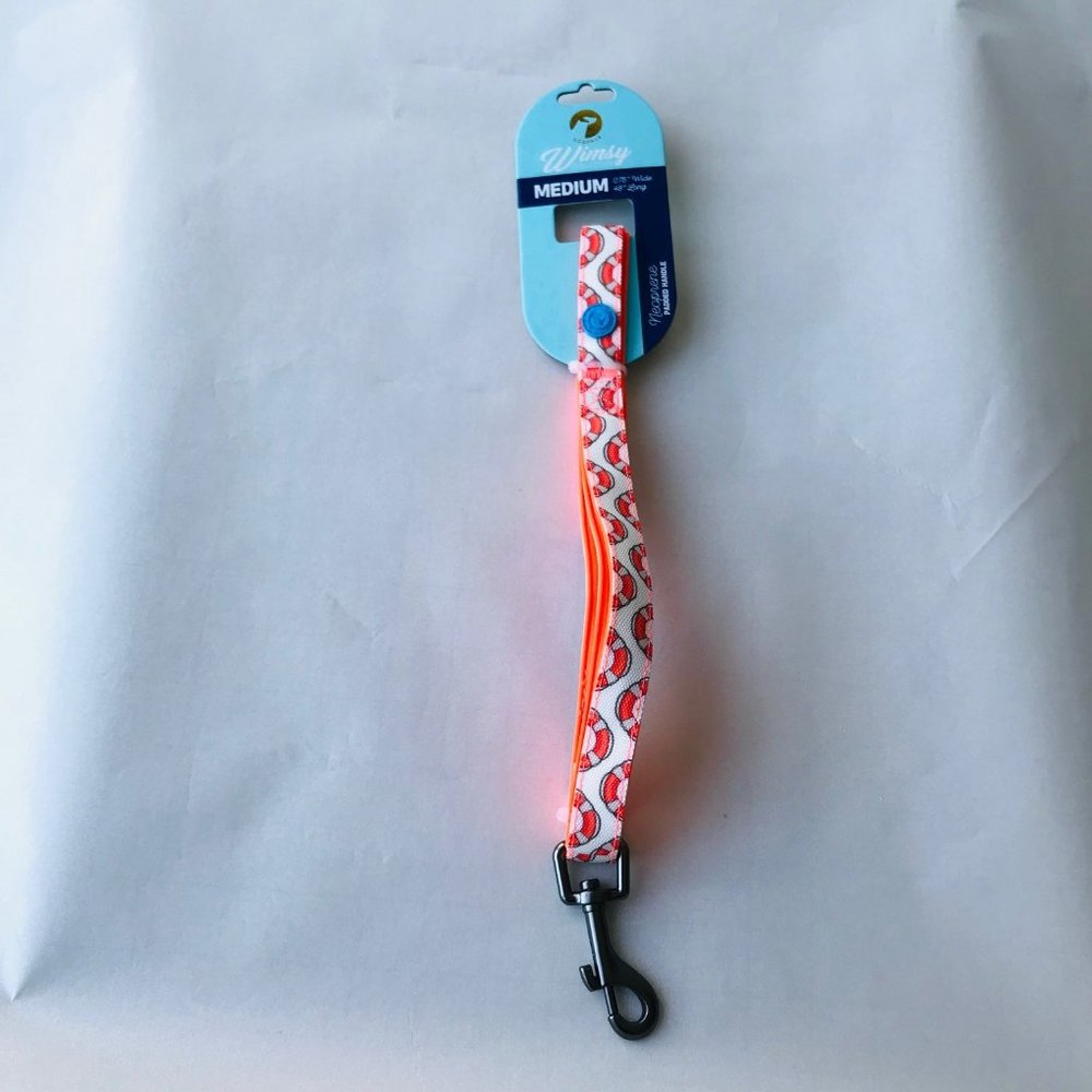 Whimsy DogHAUS Leash Padded Handle  Orange/White   Size: M : 48" L  0.75"W